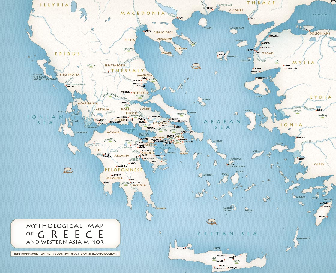 Mythological map of Greece