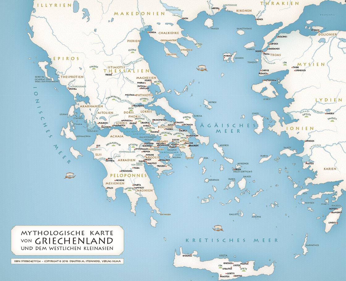 Mythologische Karte von Griechenland und dem westlichen Kleinasien
